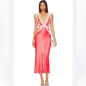 Camille Plunged Cross Back Midi Dress in Poppy Red & Ivory
SHONA JOY NWT